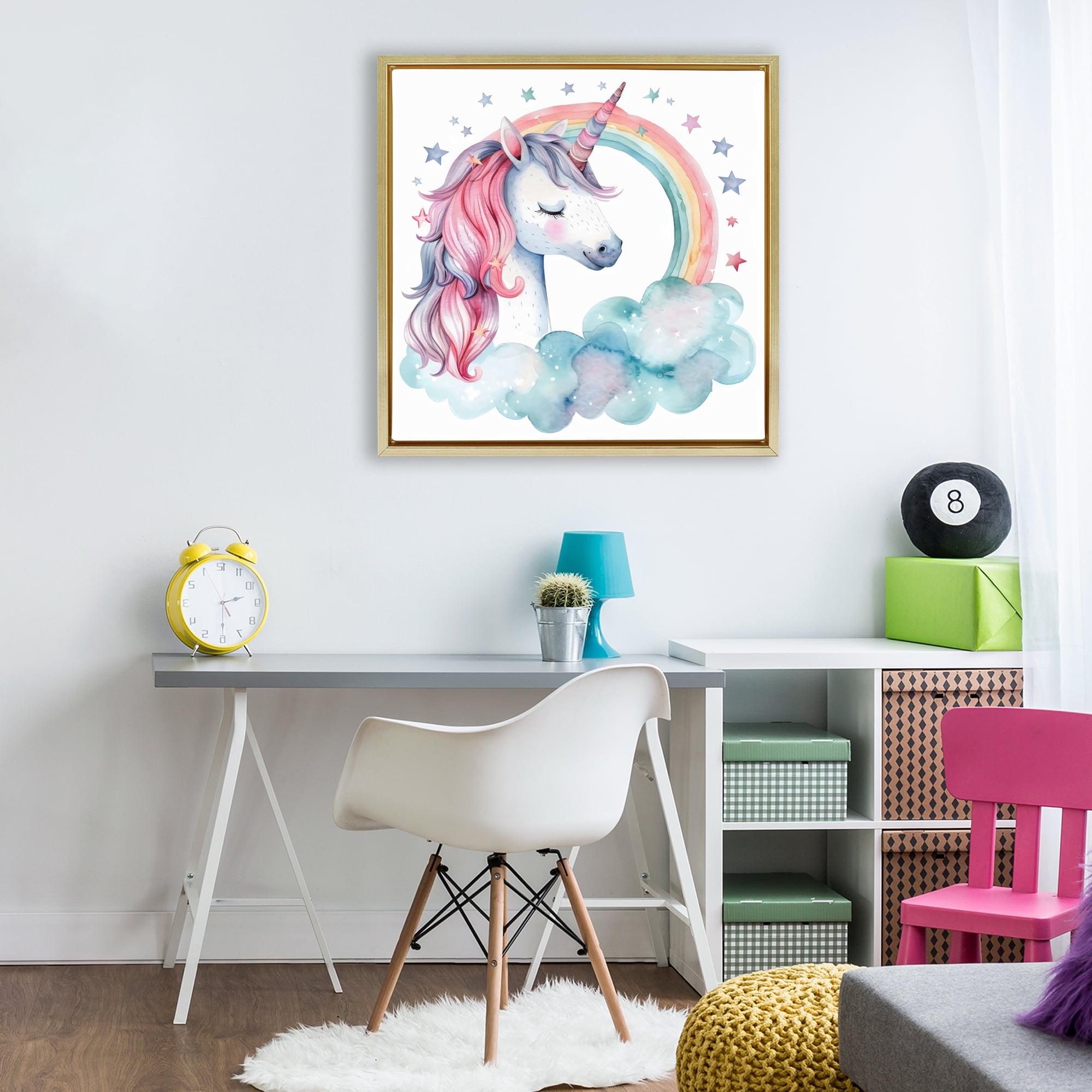 Stupell Industries Starry Rainbow Unicorn Gold Framed Floater Canvas Wall Art, design by Creative Studio