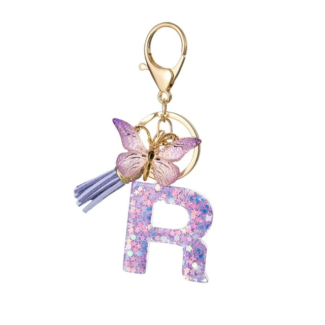 Moins de 25, Pendentif Porte-Clés 26 Lettres Mode, Porte-Clés à Pompon Papillon, Accessoire de Mode Élégant pour Usage Multifonction, Idée-Cadeau Stylée, / Résine, R-216 $BS$3