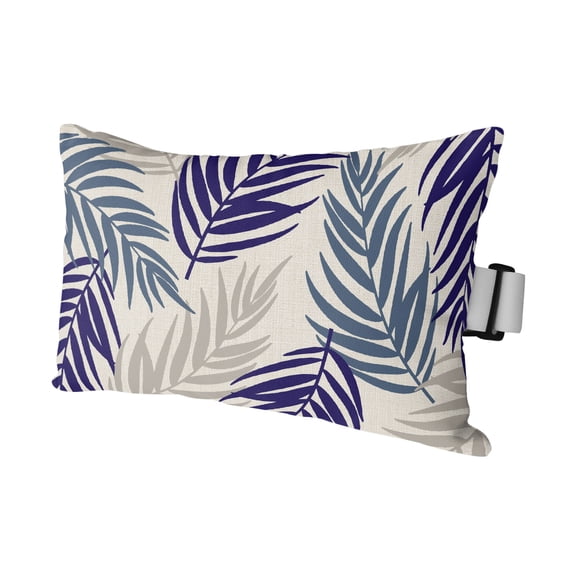 Navy Blue Grey Palm Leaves Outdoor Pillows for Chaise Lounge Chair Waterproof Lumbar Pillows with Insert&Adjustable Elastic Strap Beach Headrest Pillow Tropical Summer Beach Neck Pool Pillow 12"x20"