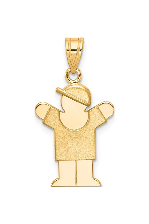 14K Yellow Gold Solid Engravable Boy With Hat On Right Charm (25 X 15) Made In United States xk379