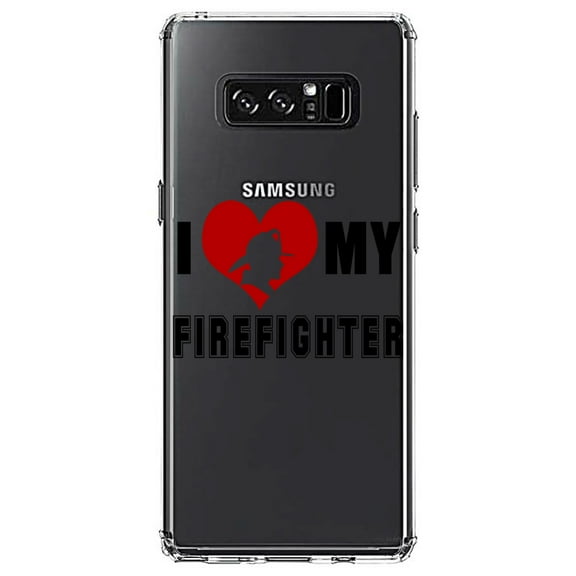 DistinctInk Clear Shockproof Hybrid Case for Samsung Galaxy Note 8 - TPU Bumper Acrylic Back Tempered Glass Screen Protector - I Heart My Firefighter