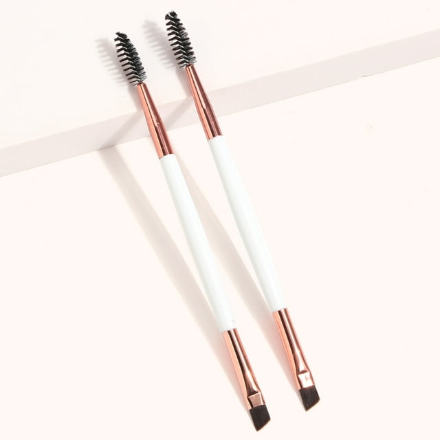 2-Piece Double-Ended Eyebrow & Eyelash Makeup Brushes Set - Angled Brow Brush & Spoolie for Precise Shaping, Lightweight Aluminum/Plastic/Nylon Tools, Easy to Clean, Black Design, Ideal for Daily Use