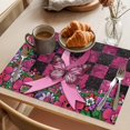 thumbnail image 3 of Pink Ribbons Placemats Set of 6 Butterfly Graffiti Flowers Vintage Buffalo Plaid Place Mats Indoor Wipeable Table Mats Washable Dining Table Placemats for Kitchen Holiday Party Home Decor 13x19 Inch, 3 of 9