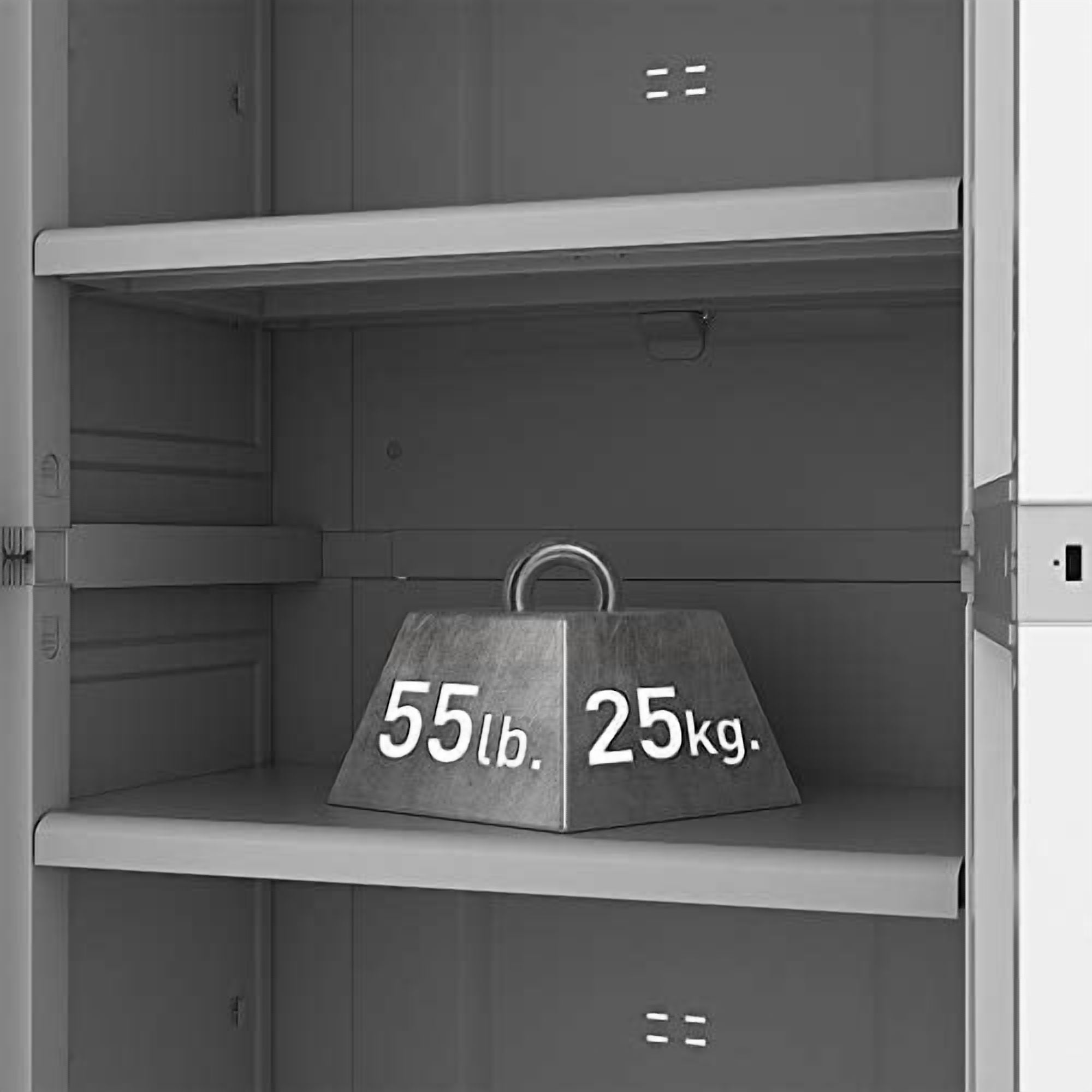 KETER Storage Cabinet with Doors and Shelves for Tool and Home Organization, White & Grey