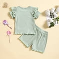 thumbnail image 5 of 18-24 Months 6-9 Month Girl Clothes Baby Girl Outfits Toddler Baby Girls Clothes Solid Plain Rib Ruffle T-shirt + Shorts With Drawstring Cute Summer Short Set Green, 5 of 8
