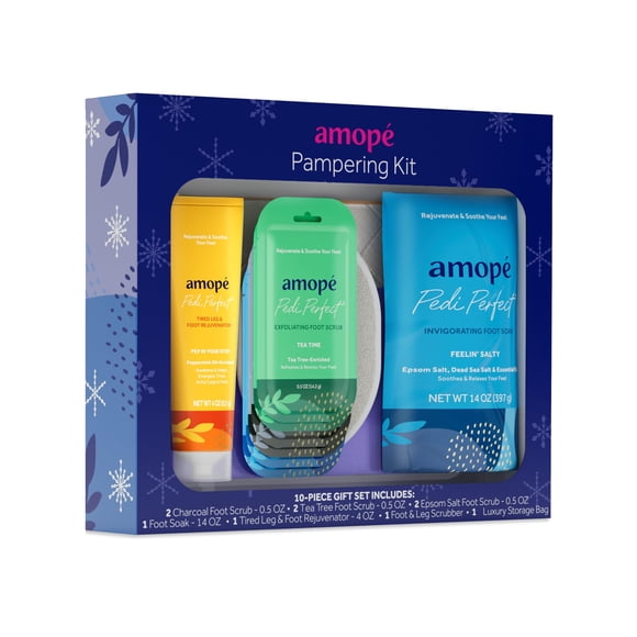 ¿Amopa? Kit de mimos: contiene exfoliante para pies con carbón, exfoliante para pies con árbol de té, exfoliante para pies con sal de Epsom, remojo vigorizante para pies, rejuvenecedor de piernas y pi