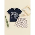 thumbnail image 3 of Musuos Kids Boys 2PCS Summer Clothes Set, 6M 12M 18M 24M 3Y 4Y Short Sleeve Letters Print T-shirt with Plaid Shorts Toddler Casual Set, 3 of 10