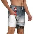 thumbnail image 2 of Sigee 3d Lighthouse in the Surf Print Mens Swim Trunks with Compression Liner Quick Dry Swim Stretch Beach Shorts with Pockets,S-3XL, 2 of 7