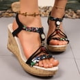 thumbnail image 2 of Rokment Women's Platform Wedge High Heels Dress Sandals Ethnic Bohemian Beach Summer Open Toe Chunky Heeled Dressy Sandals for Woman Vacation Black Size 9.5, 2 of 6