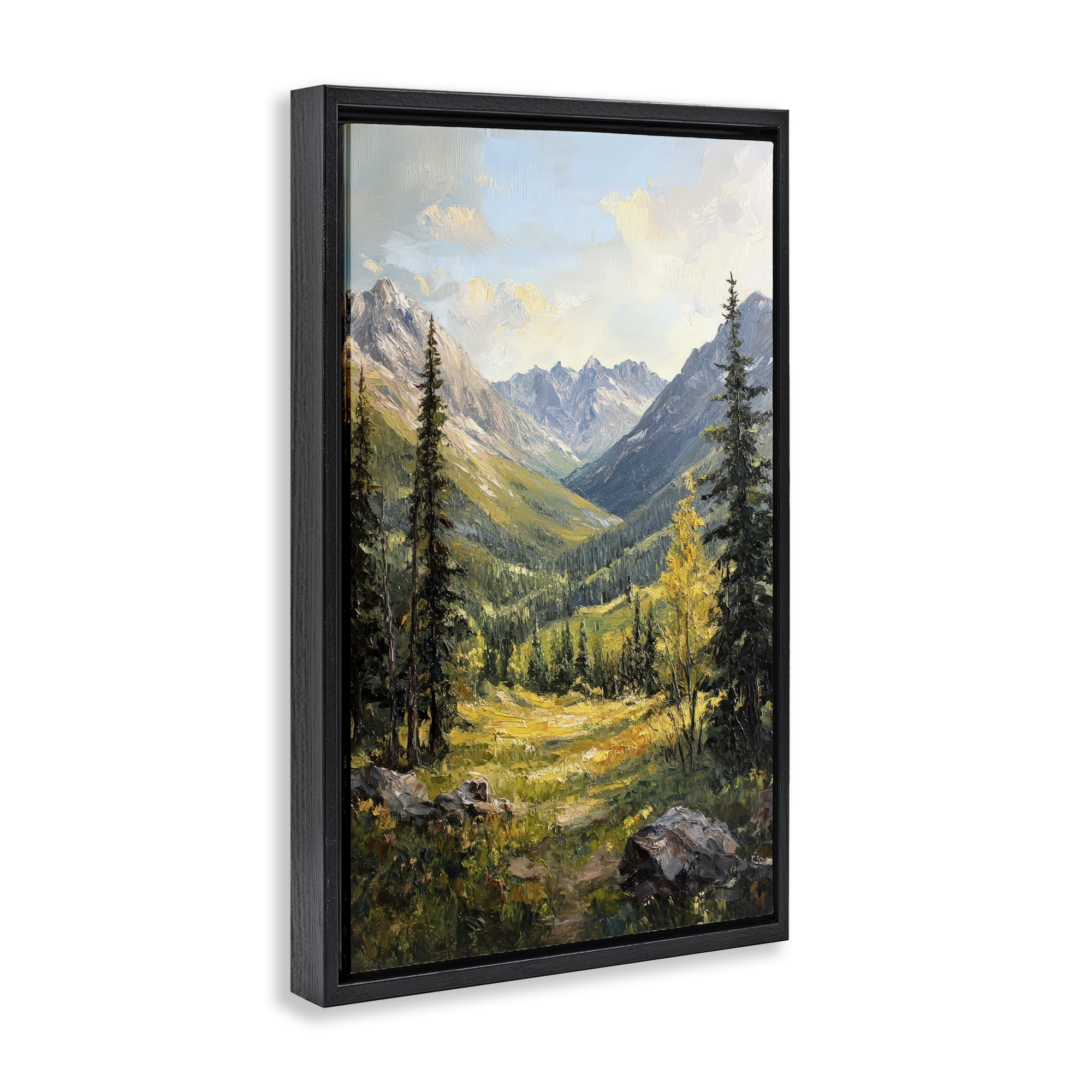 Stupell Industries Mountain Refuge in Golden Valley Black Framed Floater Canvas Wall Art, design by Petal Prints Design