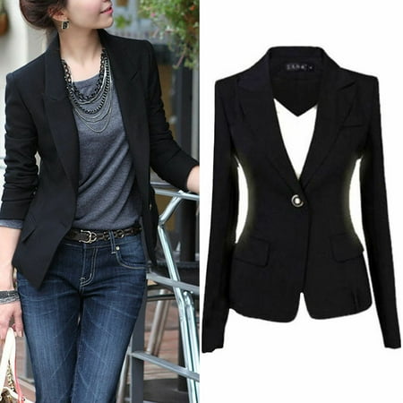 Women's Ladies Fashion Casual Slim Solid Suit Blazer Coat Black Color Suit Business Long Sleeve Jacket Outwear (Best Business Suit Colors)