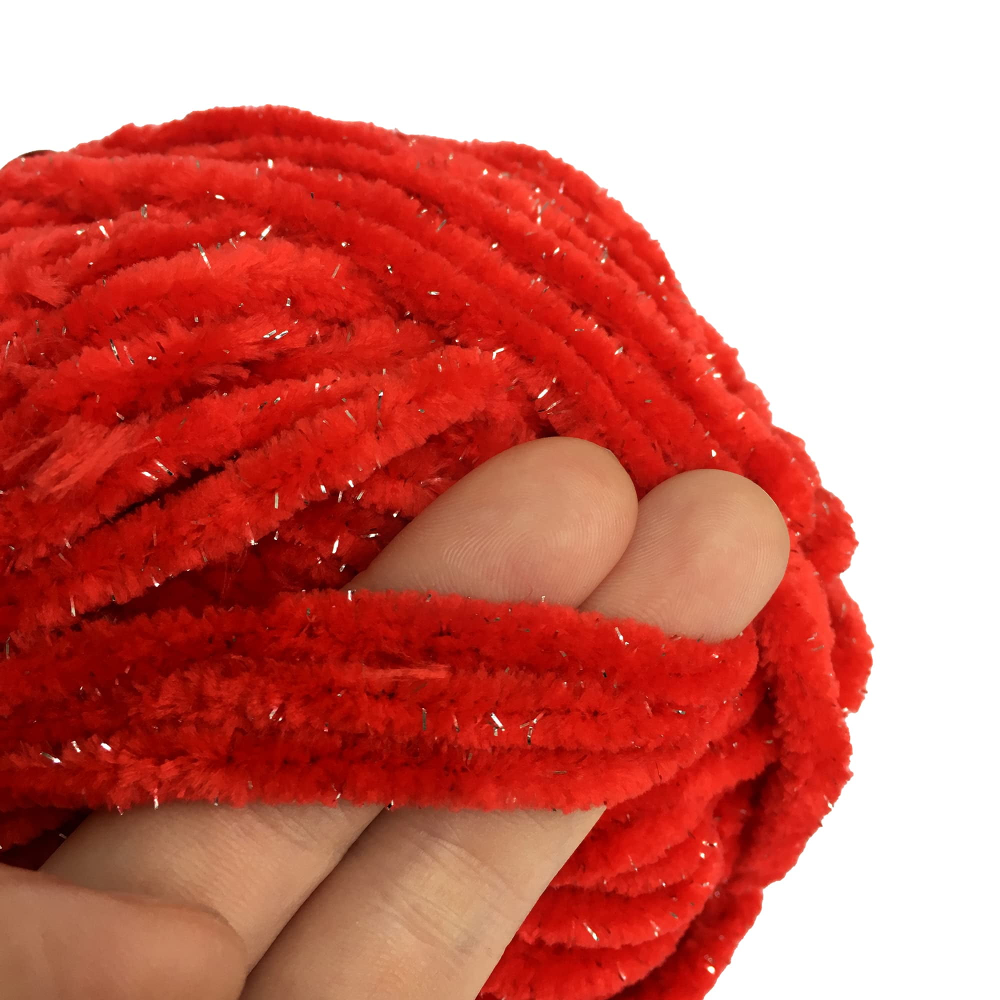 Troyarn Velvet Star, Silvery Glitter Chenille Baby Blanket Yarn Amigurumi Yarn for Crocheting and Knitting Super Bulky 100 gr (120 yds) Length: 110 m (10408 - Red, 1 Skein)