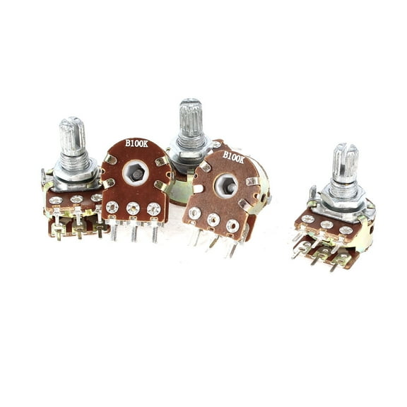 Unique Bargains 5 Pcs B100K Type B 100K Ohm Metal Shaft Dual Linear Rotary Taper Potentiometer