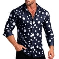 thumbnail image 2 of USNSM Long Sleeve Shirts for Men Polka-Dot Print V Neck Button Down Mens Shirts Casual Street Style Loose Fit Blue XXXL, 2 of 5