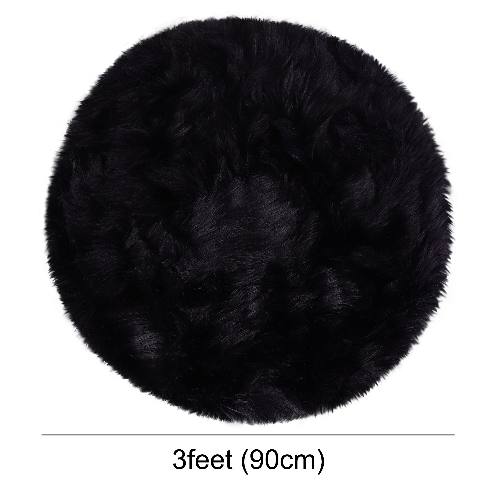 Unique Bargains Artificial Animal Wool Soft Faux Fur Sheepskin Plush Area Rug Black 3x3 Feet Round