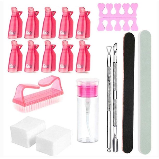 Kit quitaesmalte de uñas, gel Uv, clip de tapón de inmersión, empujador de cutículas, toallitas limpiadoras de kit de uñas, herramientas para decoración de uñas estilo 3 Aespa oso de fresa Electrónica