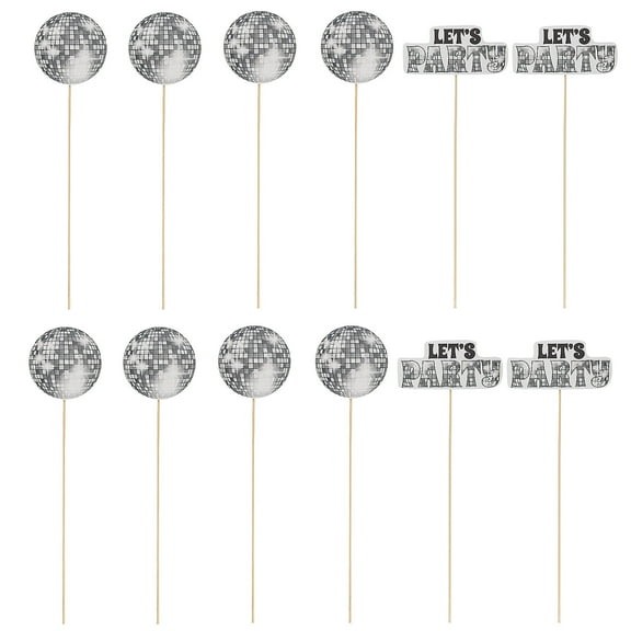 3 1/2" – 5" Sweet 16 Party Disco Ball Let’s Party Centerpiece Sticks - 12 Piece
