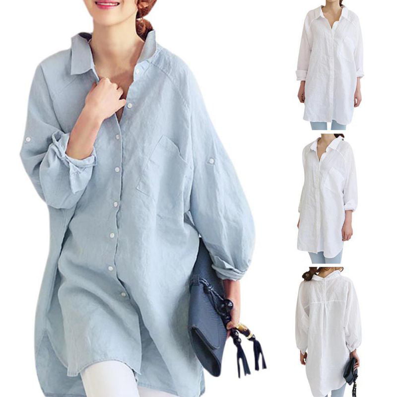 Women's Long Sleeve Oversized Linen Shirt find