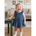 thumbnail image 6 of BemeyourBBs Newborn Baby Girls Denim Romper Dress One Piece Western Cowgirl Outfit Cute Infant Baby Girls Summer Clothes Ruffled Collar Front Bow Jeans Dress Bodysuit Jumpsuit Playsuit, 6 of 9