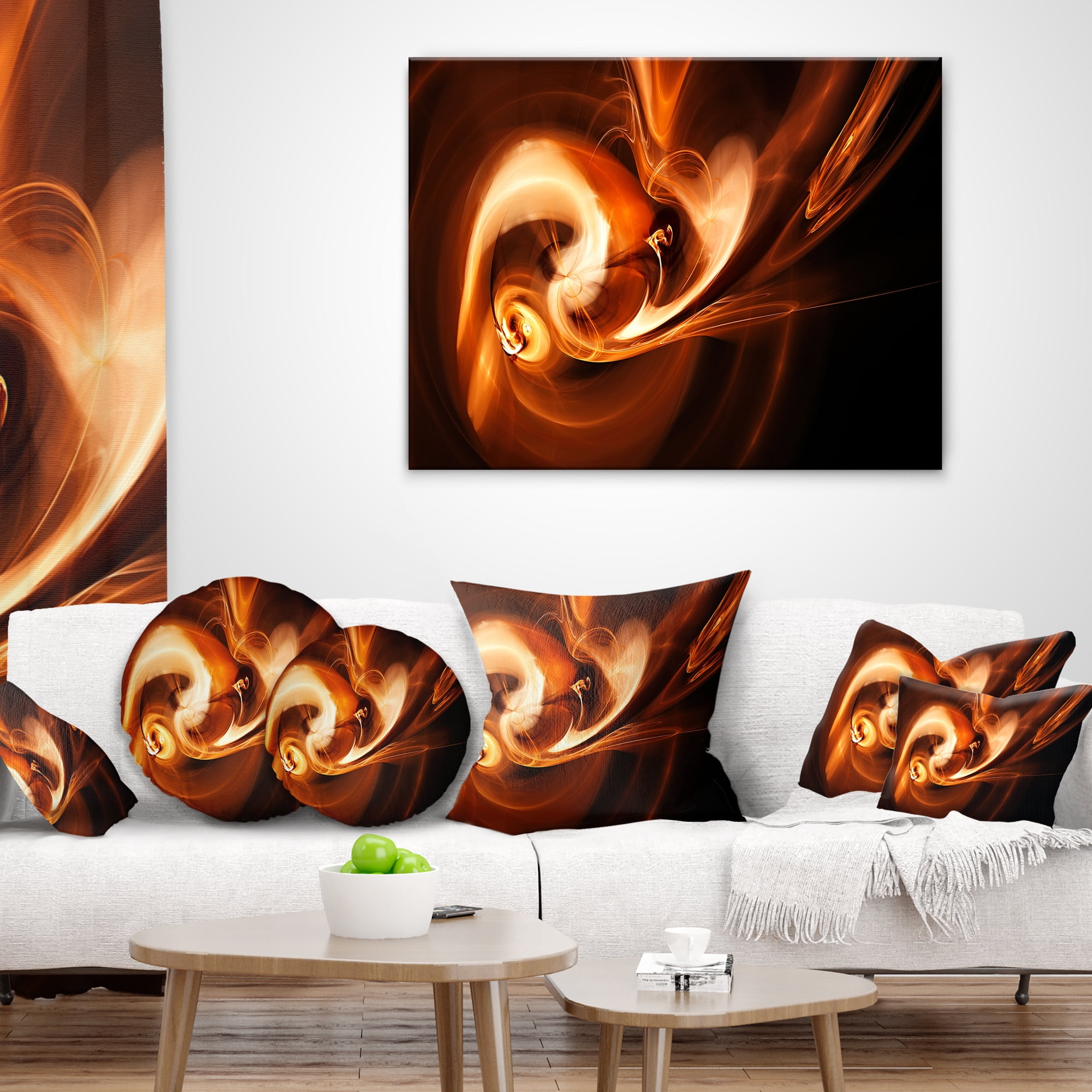 Designart Fractal Smoke Texture Brown - Abstract Throw Pillow - 18x18