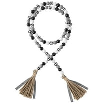 GROBRO7 Wooden Bead Garland with Tassels for Tiered Tray Wreath, 61.8 Inch Check Bead Tassel String for Home Party Decoration, Black & White