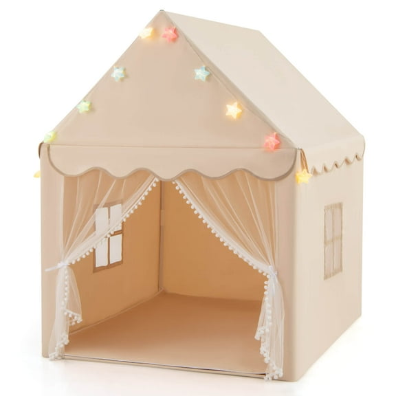 Infans Kids Playhouse Tent Large Castle Fairy Tent w/Star Lights Mat Beige