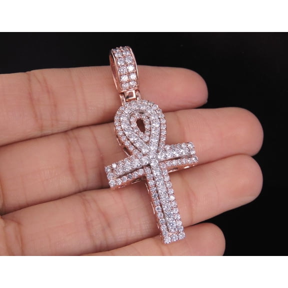 Aishvi Jewels 2.10Ct Round Cut Simmulated Diamond Ankh Cross Pendant 14k Rose Gold Silver Plated