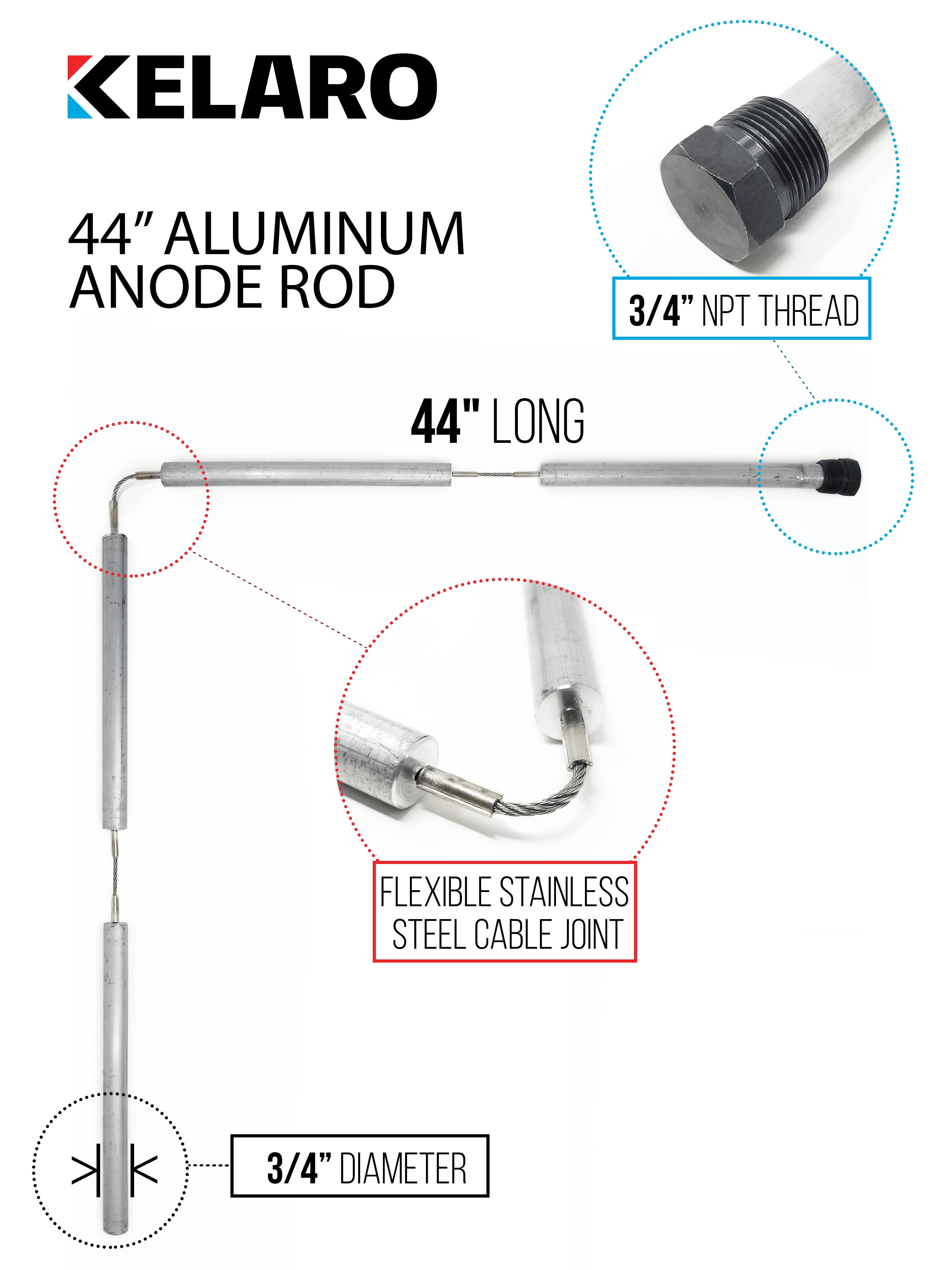Aluminum & Zinc Flexible Water Heater Anode Rod 44-inch by Kelaro