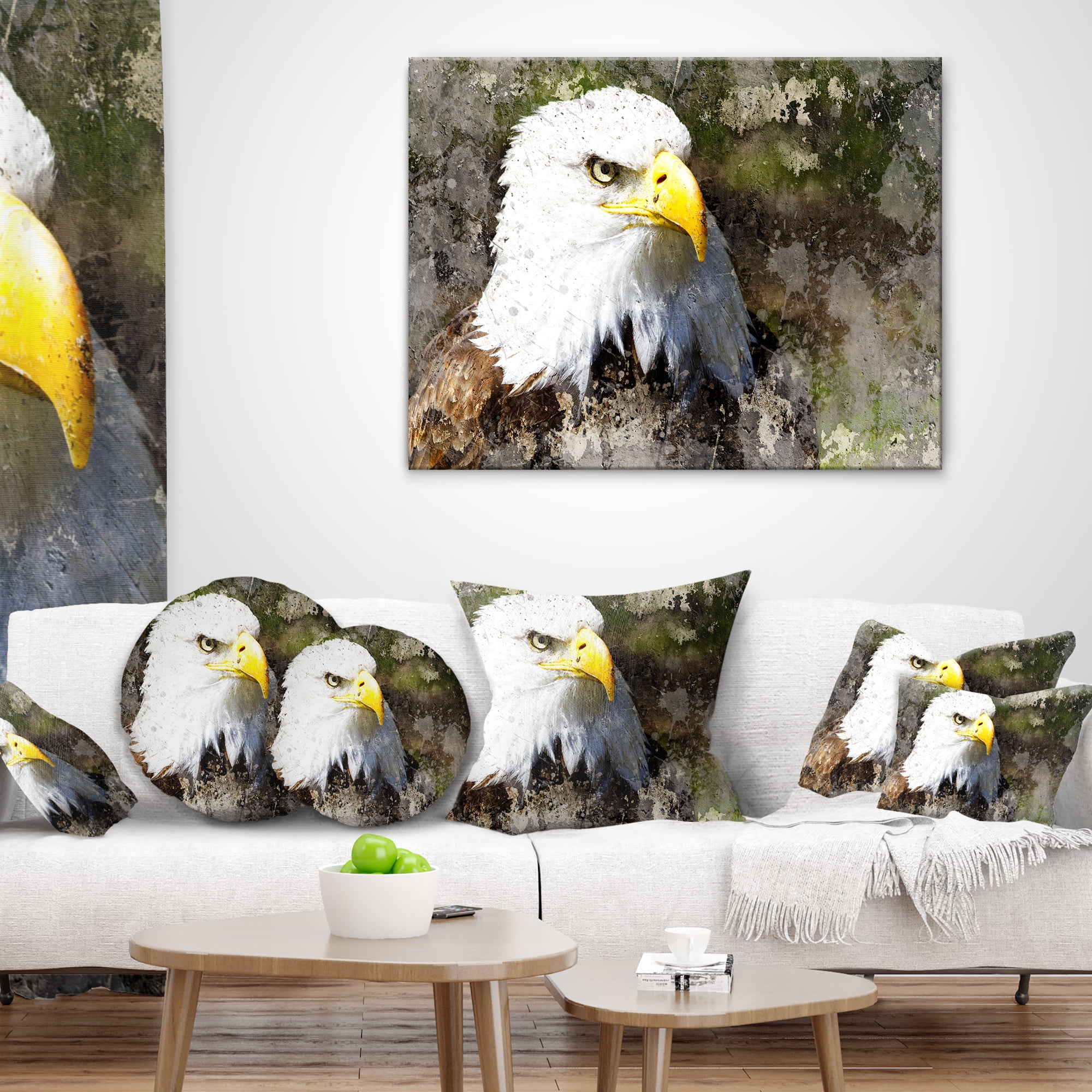 Designart Eagle Head with Textures - Animal Throw Pillow - 16x16