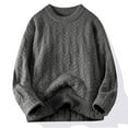 thumbnail image 2 of TFEOQRY Men's Crew Neck Textured Knit Sweater Long Sleeve Loose Solid Casual Pullover Fall Winter Top Gray-1, 2 of 5