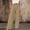 Khaki women wide leg pants a1, variant on Cagogo Women Wide Leg Pants Cotton Linen Elastic Waist Casual Loose Long Trousers with Pockets Travel Lounge Solid Beach Clothes, Red S
