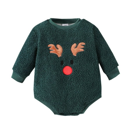 

Honest Baby Onesies Infant Boys Girls Christmas Long Sleeve Deer Embroider Pullover Romper Newborn Sweatshirt Bodysuits Toddler Boy Romper(Color:Green Size:3-6 Months)