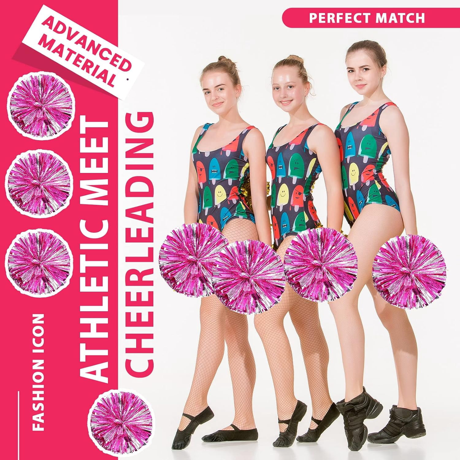 Cheer pom pom, 8 PCS Cheerleading Pom Poms, Premium Metallic Pom Poms Set Cheering Hand Flowers Handle Dance Pom Poms Cheering Squad Pompoms for Football Basketball Cheers