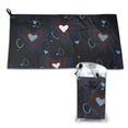 thumbnail image 1 of YFYANG Serviette de Voyage Portable en Microfibre pour Adulte, Motif Cœur Foncé Séchage Rapide avec Boucle de Randonnée Pochette PVC, 16 Pouces x 31.5 Pouces, 1 of 6