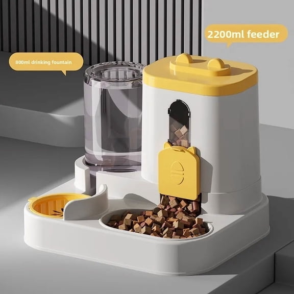 Automatic Cat Feeder Water Dispenser Set, 2 In 1 Tilted Automatic Pet Food And Water Feeder Gravity Food Feeder and Waterer