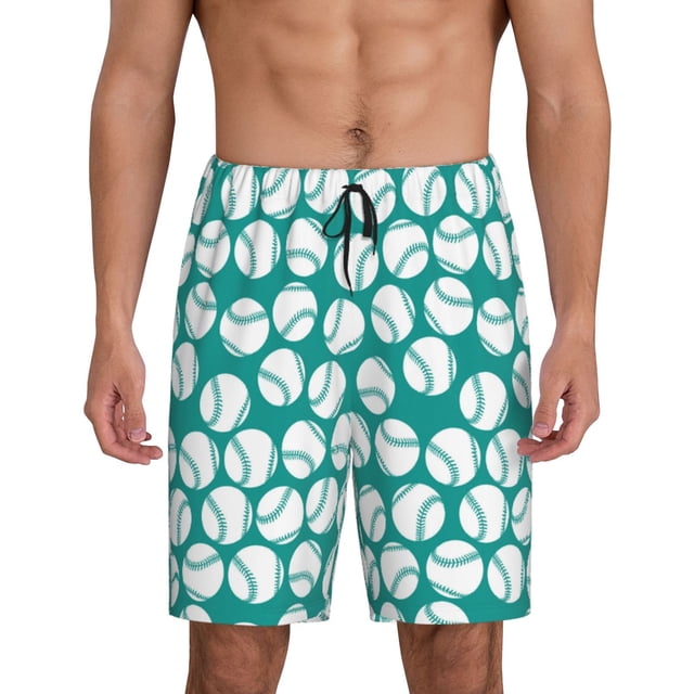 Balery Green Baseball Pantalones cortos de pijama de punto de algodón para hombre con cinturilla y bolsillos-X-Large