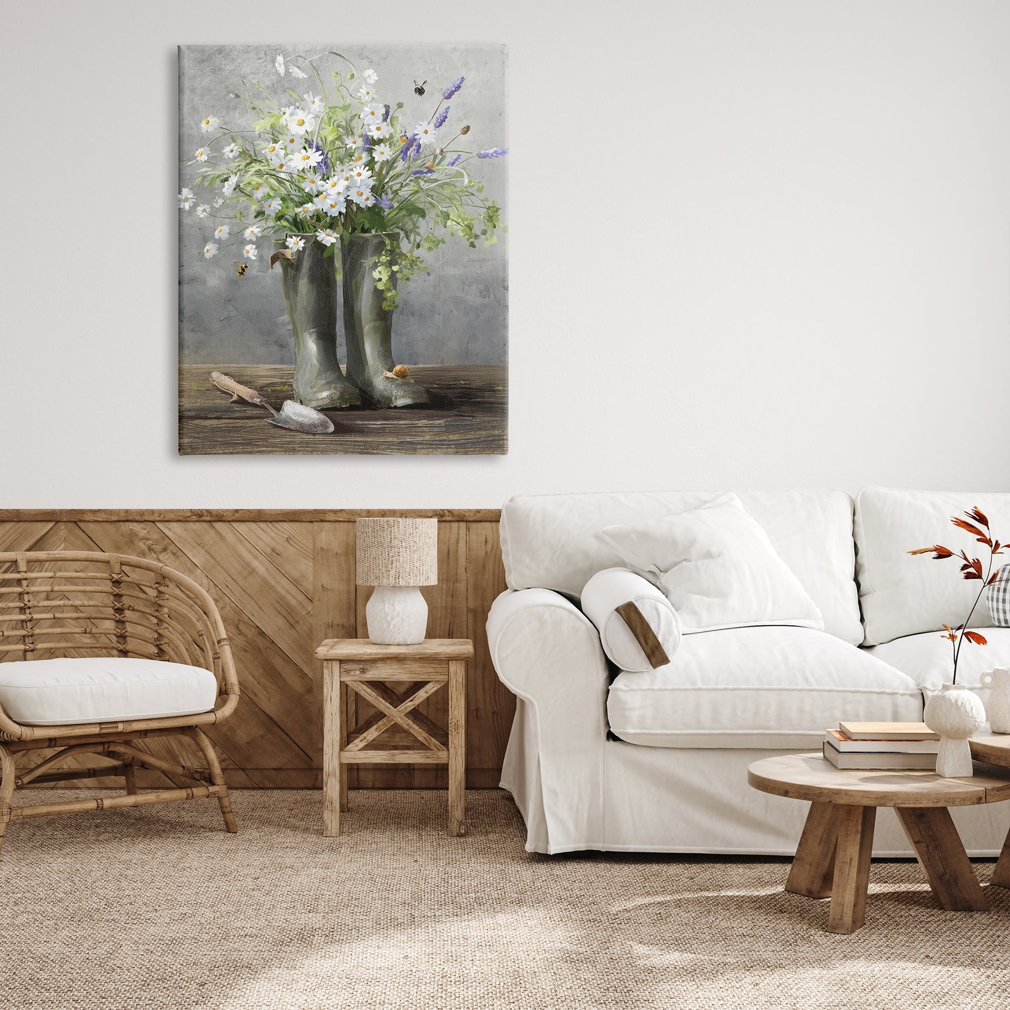 Stupell Industries Gardening Boots Bouquet Botanical & Floral Painting Gallery Wrapped Canvas Print Wall Art, 36 x 48