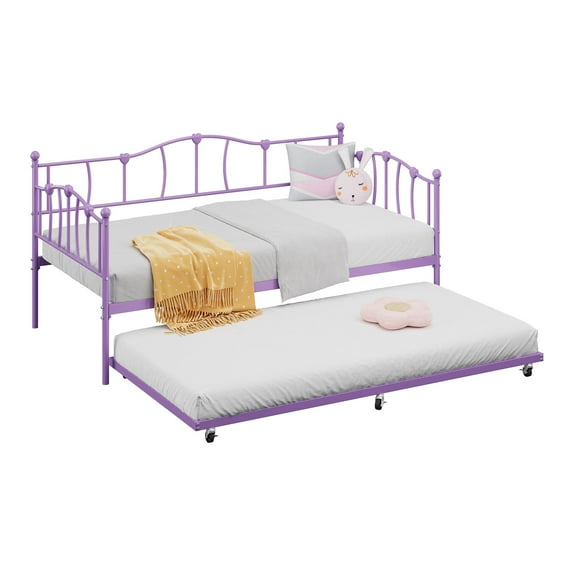 Amkui Metal Twin Daybed with Trundle, Heart Sofa Bed Frame Platform Furniture Heavy Duty Steel Slat Support for Living Room, Bedroom, Guest Room, Easy Assembly