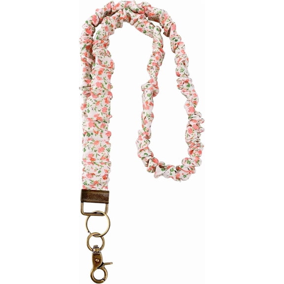 Scrunchie Lanyard for ID Badge & , Cute Stretchy Teacher Lanyards Retractable Holder for Women Ladies (Floral )