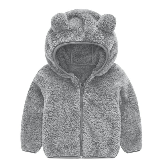 SwiftWear Toddler Girls Boys Fleece Hooded Jacket Zip up Teddy Coat Warm Winter Outwear 6M-4T, Gray