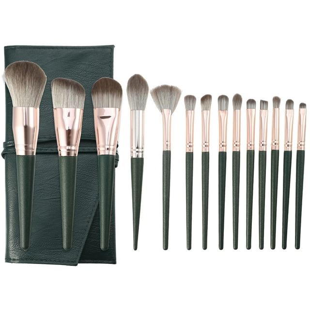 14 brochas de MAQUILLAJE Unique Bargains con bolsa de almacenamiento verde