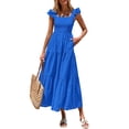 thumbnail image 1 of Vestido PRETTYGARDEN Cuello Cuadrado Fruncido con Ojal Azul XXL, 1 of 8