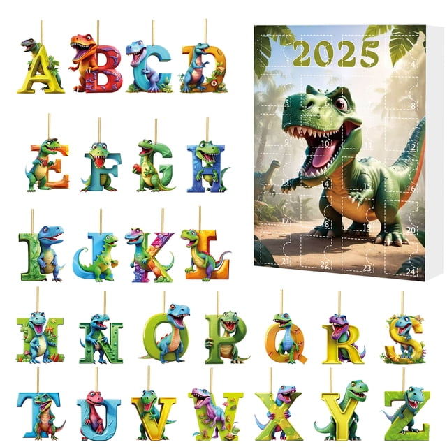 2D Acrylic Christmas Countdown Calendar Set with Double Printing Festive Dinosaur Decorations for Kids Holiday Tree Toy