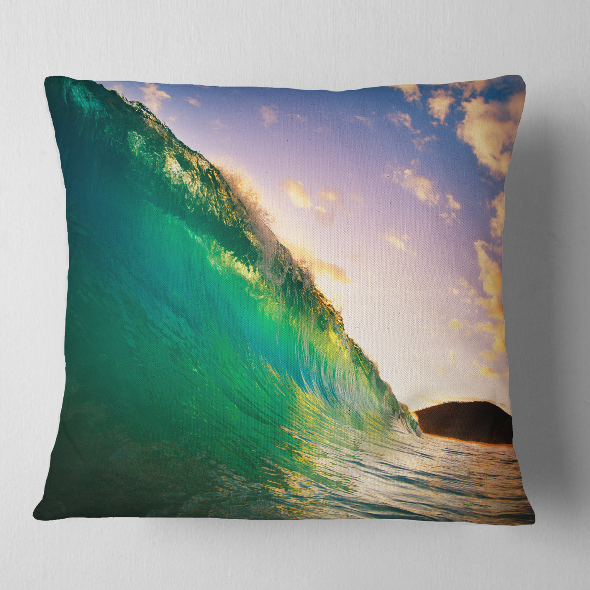 Designart Waves Kissing Clouds - Seascape Throw Pillow - 16x16