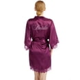 thumbnail image 2 of LYMAYTER Women's ‌Lace Trim Kimono‌ Rhinestones Short Sleeve for S-2XL Silky Satin Bridal Party Robe, 2 of 8