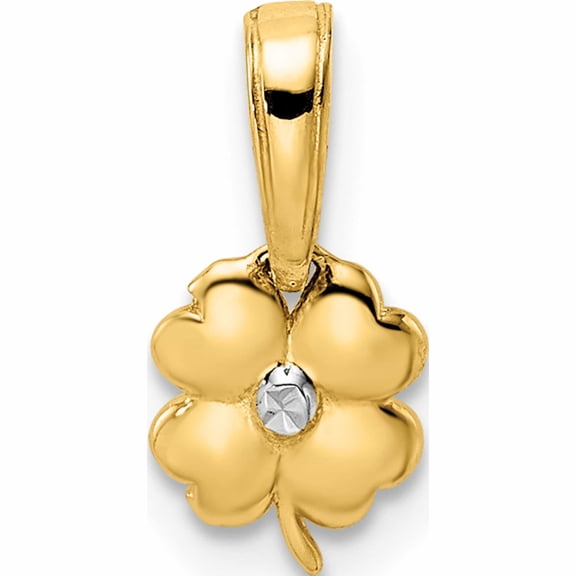 14K Yellow & Rhodium White D/C 4 Leaf Clover Pendant (14.2 X 6.35) Made In Peru -Jewelry By Sweet Pea