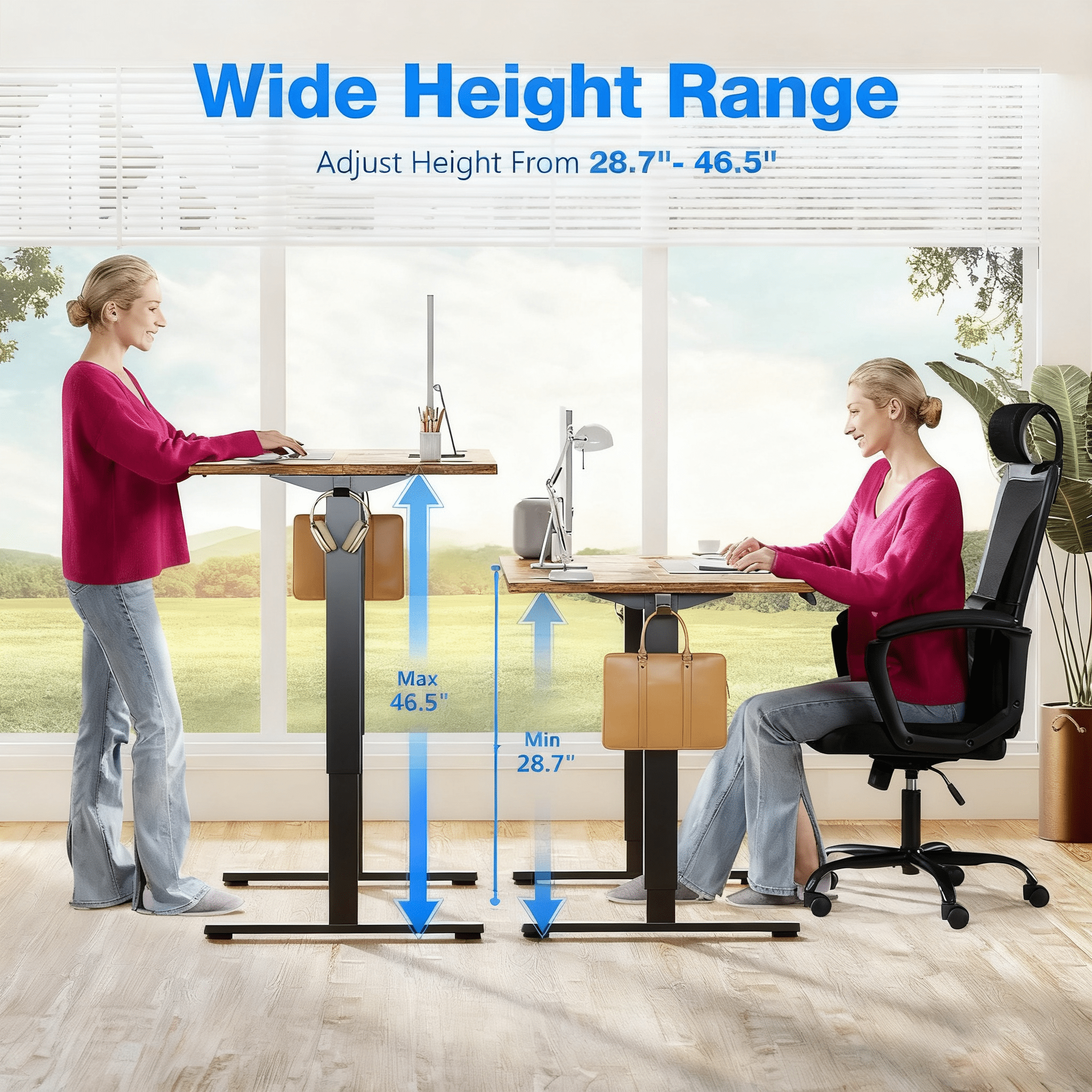 Electric Standing Desk 48x24 Inch - Height Adjustable Desk with Memory Presets, Rustic Brown