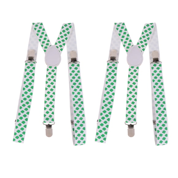 CIMAXIC suspender 2pcs 2.5cm Width Four Leaf Clover Suspenders Practical 3 Clips Elastic Braces for Men Women (White Background),39.37"X0.98"X0.04"