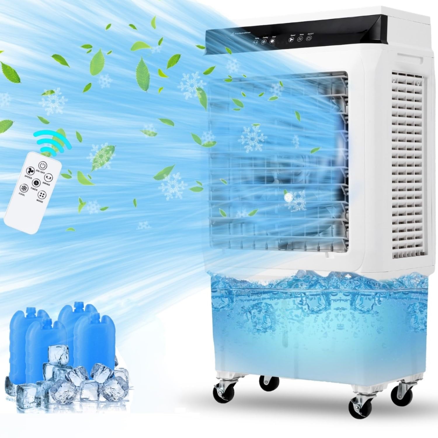 Portable  Evaporative Air Cooler, 1800CFM Swamp Cooler with 8.4 Gallon Water Tank and 4 Ice Packs, 3 Modes & Wind Speeds for Outdoor Indoor Use