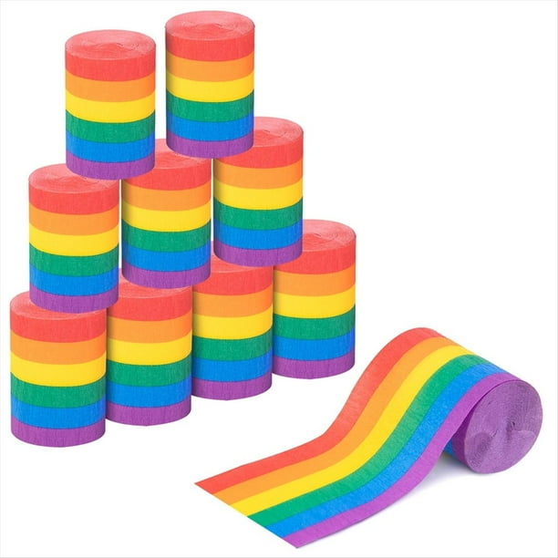 12 Rollos de Serpentinas de Papel Crepé Arcoíris, Rollos de Crepé de Colores de 110 M, Decoración de Papel con Serpentinas Arcoíris